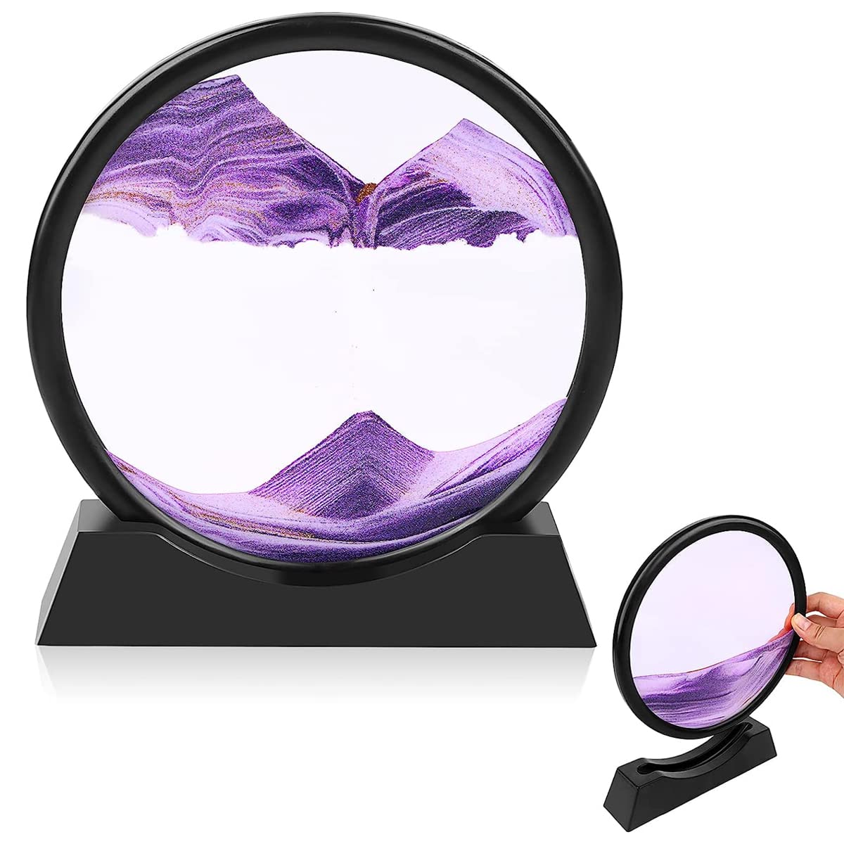 HASTHIP Moving Sand Art Picture Glass Liquid Painting, 3D Deep Sea Sandscape in Motion Display Flowing Sand Frame, Kid's Large Desktop Sand Art Toys, Relaxing Home and Office Decorations, Purple HASTHIP Moving Sand Art Picture Glass Liquid Painting, 3D Deep Sea Sandscape in Motion Display Flowing Sand Frame, Kid's Large Desktop Sand Art Toys, Relaxing Home and Office Decorations, Purple